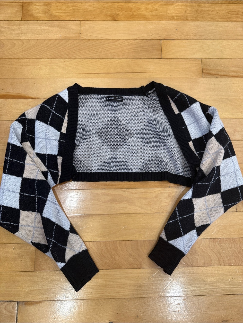 Argyle Cropped Women’s Sweater - Black, White & Cream